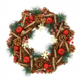 Marco Paul Ghirlanda Natalizia Rustica In Pino 30cm | Con Pigne, Arancia Secca, Bacche E Cannella - Decorazione Porta O Interni