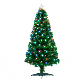 Albero Di Natale Luminoso In Fibra Ottica Verde E Multicolore, 45 Cm, Con Vaso