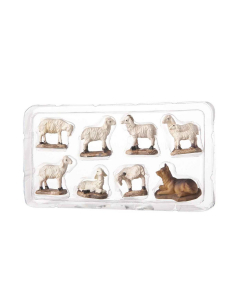 Set statuine per presepe pecore con cane 8 pz