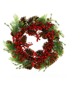 Corona natalizia Aghi di pino Bacche e Pigne 60 cm