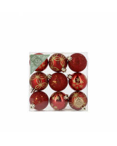 Palle di Natale 100% plastica riciclata mix rosso 9 pz 6 cm