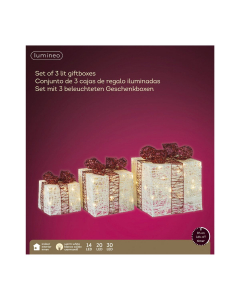 Set 3 pacchi regalo luminosi LED in poliestere Lumineo