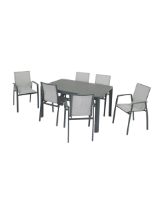 Set pranzo da giardino Tommy tavolo allungabile + 6 sedie con braccioli Antracite