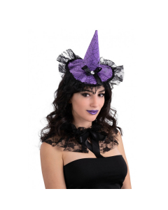Cerchietto con cappellino in raso con fiocco e pizzo