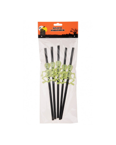 Set 5 cannucce in carta con scheletrini Halloween fluorescenti