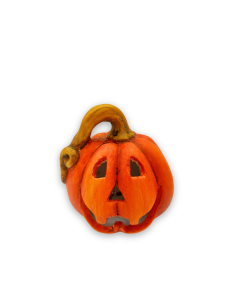 Zucca Halloween con led in terracotta H10 cm