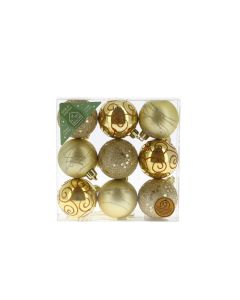 Palline di Natale in plastica mix Oro 9pz 6cm