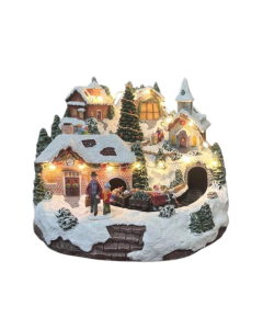 Classico villaggio di Natale con neve, led e muisca