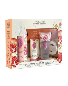 Set Melograno Bagnoschiuma, Crema Corpo, Gel Doccia, Sapone e Spugna La Florentina