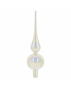 Puntale di Natale in vetro bianco iridescente 28 cm