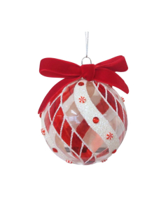 Sfera di Natale Twist in vetro trasparente, bianco e rosso-10 cm