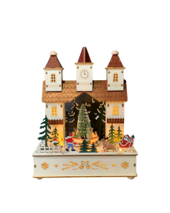 Torre natalizia con albero in legno, LED e movimento