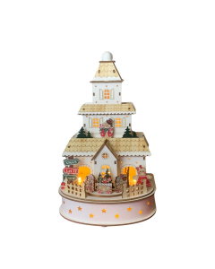 Torre natalizia con trenino in legno, LED e movimento