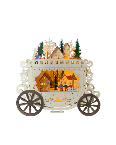 Carrozza natalizia con scena di città in legno e LED
