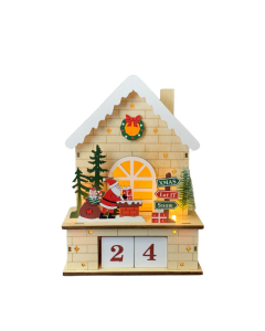Calendario natalizio in legno con Babbo Natale e LED