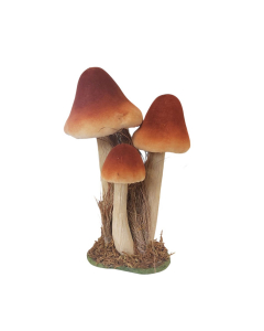 Tris di funghi decorativi in velluto con base di muschio H18 cm