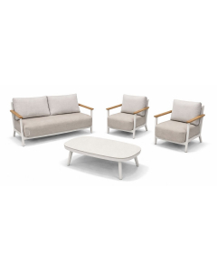 Salotto da giardino Savoia in alluminio bianco e corda taupe 4 posti 