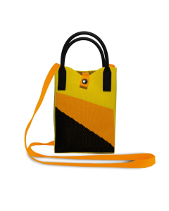 Portacellulare in maglia a fasce colorate con tracolla – Arancione e Nero