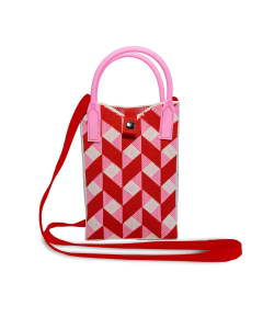 Portacellulare a maglia con trama geometrica 3D – Rosso e Rosa