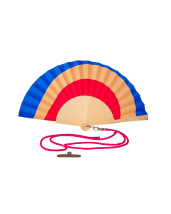 Ventaglio artigianale in legno e tessuto – fasce colorate multicolor