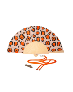Ventaglio artigianale in legno e tessuto – leopardato arancione e nero