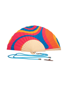 Ventaglio artigianale in legno e tessuto – onde colorate 