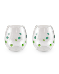 Set 2 Bicchieri acqua in vetro – Decorazione macchie verdi 