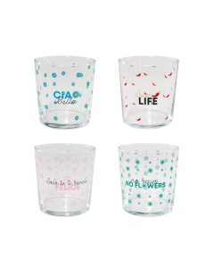Set 4 Bicchieri in vetro decorati – "Good Vibes" multicolor