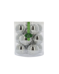 Palline di Natale argento lucido in vetro Set 12 pz 8 cm