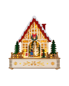 Casetta natalizia in legno con LED e movimento H 23,5 cm