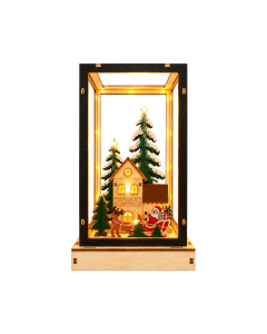 Lanterna natalizia in legno con scena LED H 20 cm