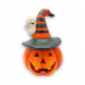 Zucca Halloween con led in terracotta H18 cm