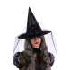 Cappello nero da strega fiore e veletta Halloween