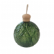 Sfera natalizia in vetro verde con decoro a foglie e tappo in legno
