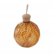 Sfera natalizia in vetro ambra con decoro a foglie e tappo in legno