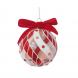 Sfera di Natale Twist in vetro trasparente, bianco e rosso-8 cm